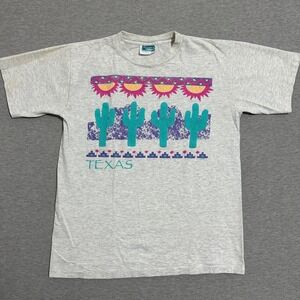 Vintage Resort Images Texas Cactus Graphic T Shirt 90s Southwest Gray Mens Large